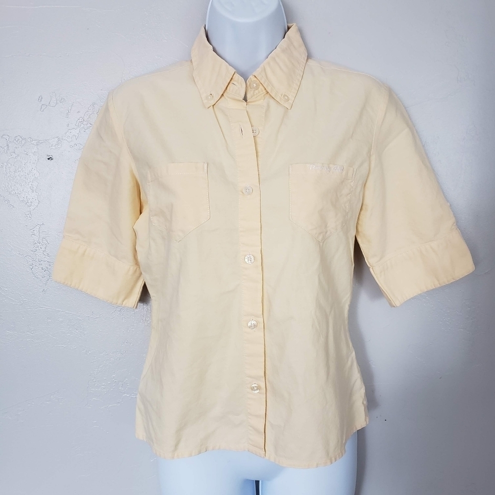 Tommy Girl Jeans Vintage Small Pale Orange Quarter Sleeve Button Up Shirt Y2K